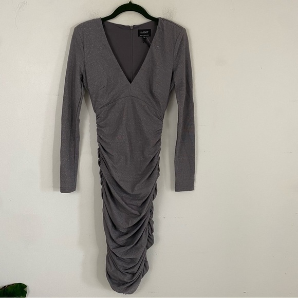 BARDOT gray sparkly long sleeve ruched dress - Picture 3 of 7